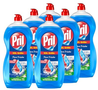 Pril Original Pure Frische 6x 1,2 l, Handgeschirrspülmittel mit höchster Fettlösekraft, für sauberes Geschirr auch in kaltem Wasser, frischer Duft