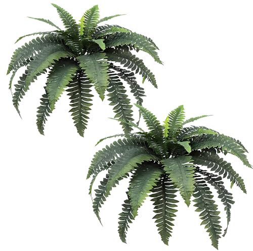 MDAL Juego de 2 helechos artificiales, 33 pulgadas, planta colgante grande, helechos falsos para maceta, jardín, porche, entrada, hogar, alféizar de ventana, patio, decoración de granja
