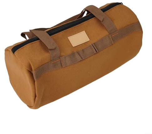 Gettimore Tent Stakes Bag, Canvas Double Strap Tent Pole Pegs Storage Bag Camping Accessories Large-Capacity Canvas Tool Bag with Zipped for Camping, Hiking(Khaki)