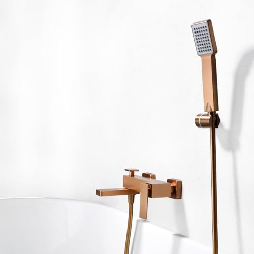 IMEX - Robinet Baignoire et Douche Monocommande Or Rose | Robinet Mitigeur Mural avec Support Pommeau de Douche et Flexible | Robinetterie en Laiton et Acier Inoxydable S.304 | Série Pise