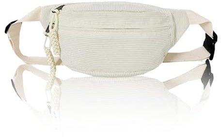 Cord Umhängetasche Damen 34×15cm, Gürteltasche Hüfttasche mit Schultergurt Einstellbar - Stilvolle und Praktische Bauchtasche für Lässige Ausflüge (Weiß)