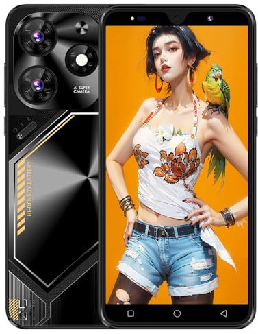 MsMga Smartphone Bon marché, 16GB ROM (Scalable to 128GB), 5.0 inch IPS Display, Android 9.0 OS, Dual SIM Dual Cameras，Face ID 3G Mobile Phones (Povo6 Neo-Black)