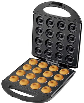 Commercial Doughnut Machine, 16 Holes Mini Donut Maker with Double Side Heating - Ideal for Home and Travel - Thermostatic Heating, Teflon Coating - Hole Diameter 4.5cm