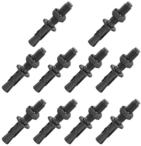 ORTAVA 10 Stück Schwerlastdübel M12 x 80mm, Bolzenanker M12 Edelstahl, Schwerlastanker, Edelstahl A2 V2A, Schwarzes Oxid, mit Unterlegscheiben und Muttern, für Maschinen, Geländer