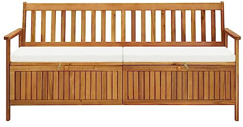HETFTJN Sitzbank Schlafzimmer Sitzbank Outdoor Bad Banks Garderobenbank - Sitzbank mit Stauraum und Sitzpolster 170 cm Massivholz Akazie für Balkon Garten Terrassen Park