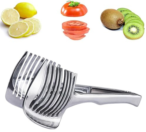 Affettatrice di in acciaio, affettatrice di limone con manico, supporto di cipolla in acciaio, frutta kiwi di facile da tagliare divisore, affettatrice arancione per