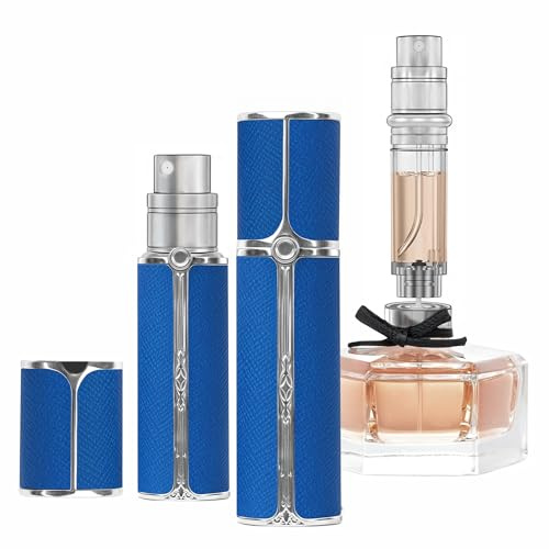 muilsae AF02DB Leather Perfume atomiser, 5ml Bottom Fill Travel Perfume Bottle, Refillable Perfume Dispenser for Women & Men (Bright Blue 5ml)