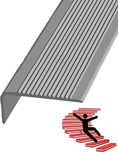 L-förmiger Treppenkantenschutz, rutschfeste Gummi-Treppenkante für Innen- und Außenbereich, selbstklebende Treppenverkleidung, Treppenprofil mit Treppennasenformung, 3 x 7 cm, grau, Breite 3 x 7 cm,