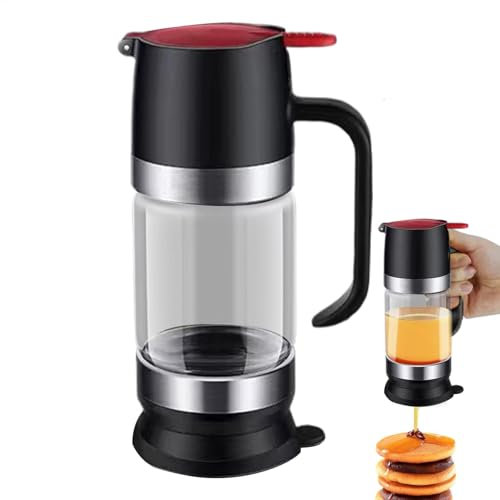 scyca Dispensador de miel de | Tarro de miel de vidrio transparente de 9 oz Recipiente de miel sin goteo con tipo empuje Dispensador de jarabe de arce portátil con asa - Ideal para miel,