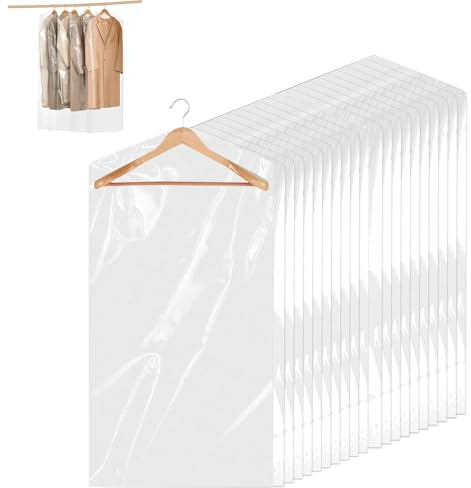 30 stycken klädsäck, 60 x 90 cm transparent plastpåse, torrrengöringsväska, plastklädskydd, genomskinliga kläder, för kostymer, klänningar, jackor och skjortor