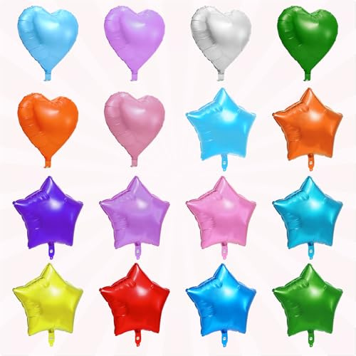 Kesote Luftballons Stern Folienballon Herz 16x Ballons Helium Geburtstag Deko Ballon Bunt Heliumballons Party Deko Geschenk Mitgebsel