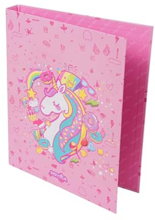 Pryma Raccoglitore 4 Anelli – Quaderno ad Anelli Formato A4 – Copertina Rigida Decorata – Organizer per Scuola, Ufficio e Archivio Documenti (Linea Unicorno)