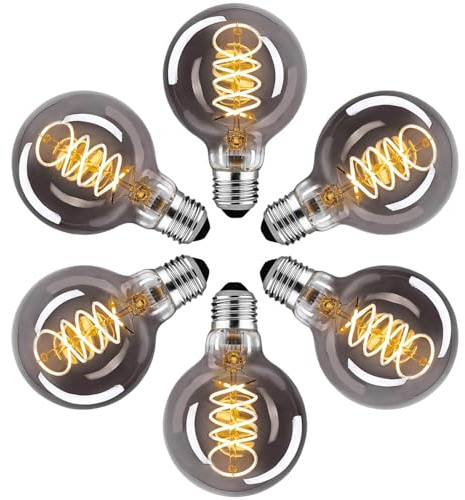 Edison Vintage Glühbirne E27, E27 LED Vintage Dimmbar 4W Warmweiss Filament Lampe Retro Glühbirne LED Birne Ideal für Dekorative Nostalgie und Retro Beleuchtung, Rauchgrau Glas- 6 Stück(G80YHS)