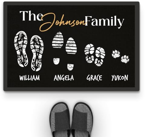 Personal Chic Personalised Door Mat Family Members Footprints - Welcome Mat, Welcome Door Mat, Custom DoorMat, Personalised Rug (5 Members)