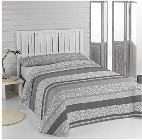 COTTON ARTean Funda Nórdica Ornamental Gris algodón Funda de edredón para Cama de 135 (220x260 cm) + 2 Fundas de Almohada (45 X 85 cm) Color Gris