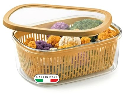 Snips Aroma Keeper Rettangolare 4 LT, Contenitore per cibi, Cestello rimovibile interno, Chiusura Salvafreschezza, Colore Senape, 28,5 x 20,5 x 11 cm, Made in Italy, 4 L