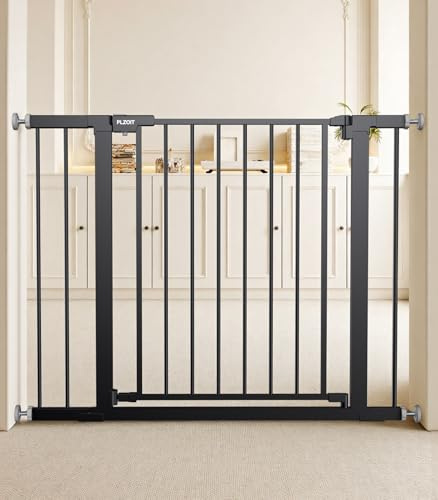 29.5-40.5 Baby Gate for Stairs, Dog Gate for Doorways, Walk Thru Auto Close Metal Baby Safety Gate for The House, Stairs and Doorways, Child Gate Pressure Mounted, Pet Gate for Dog Indoor - Black