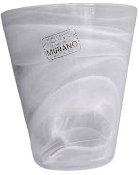 Omniacasa, Lot de 12 verres à eau en verre de Murano, fabrication artisanale, décorés avec effet vagues, couleur blanche, fabriqués en Italie, élégants pour table, idée cadeau