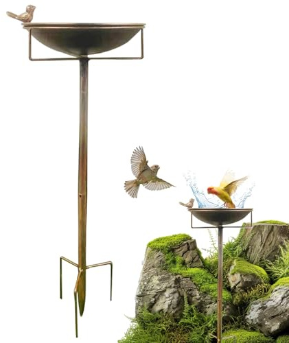 Bain d'oiseaux pour Jardin, Bol pour Bain d'oiseaux autoportant Vintage en métal, d'extérieur et Supports pour décoration de Jardin, terrasse, Cour, pelouse