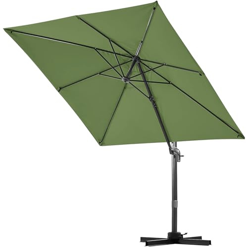 Sekey Ampelschirm 250x250cm Garten Terrasse Sonnenschirm mit 360° Drehbarer Sockel, 200g PU-Beschichtung, Aluminium Mast, Eisen Gestänge, 500h Farbechtheit