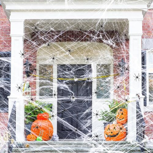 Spinnennetz Halloween Deko Set 200g Dehnbare Spinnweben Halloween Spinnennetz Dekoration Mit 40 Künstliche Spinnen für Outdoor Garten Gruselig Innen Spukhaus Horror Party Dekoration
