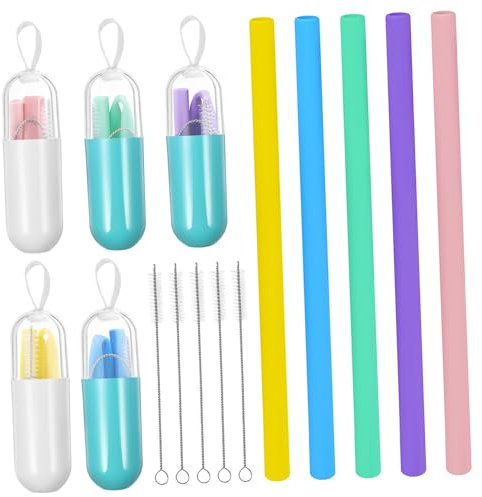 JECOMPRIS 5 Ensembles Paille Réutilisable Silicone Pliable Paille à Boire Portable Pour Smoothies Café Thé Lot De à Boisson