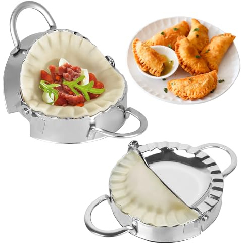 Stainless Steel Dumpling Maker Set 2-Piece Dual Size Pastry Press (95mm & 75mm) for Gyoza, Empanadas, Pierogi, Ravioli，Non-Stick Dumpling Mold + Meat Pie Cutter Kitchen Tools Accessories
