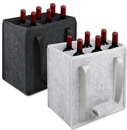 Lauviomify Flaschentasche 6 Flaschen,2 Packungen Wiederverwendbare Flaschentasche,Flaschen Tasche aus Filz 100% recycelt, 27 cm x 27 cm x 18.5 cm für Bierflaschen Weinflasche Getränketasche