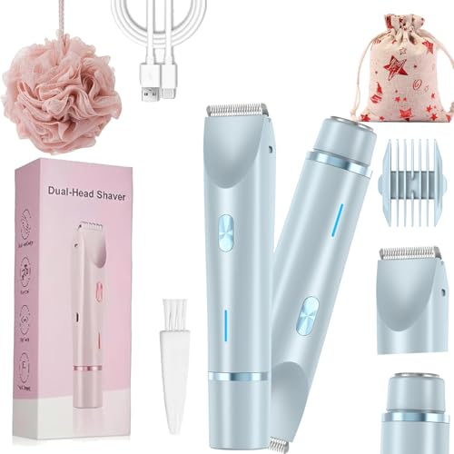 Elunara Intimate Glide Pro Rasoir électrique 2 en 1 à double tête pour femme, étanche IPX7, utilisation humide et sèche, tondeuse électrique pour bikini, jambes, visage, aisselles, bras (bleu)