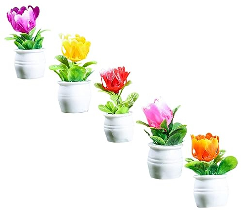 ERINGOGO 5pcs Miniature Flowerpot Decorations Resin Doll House Garden Mini Flowerpot Ornaments Tiny Bonsai Planters for Dollhouse Accessories Gift