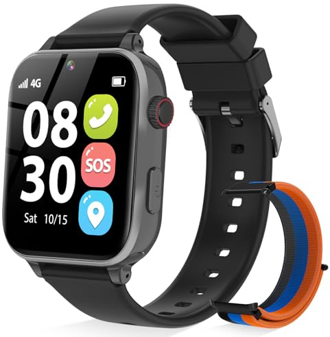 BJLBOJEY 4G Kids Smart Watch for Boys Girls, Kid GPS Tracker Watch Phone Video Call Pedometer School Mode Games SOS Birthday for 5-12 Years Old (Black)