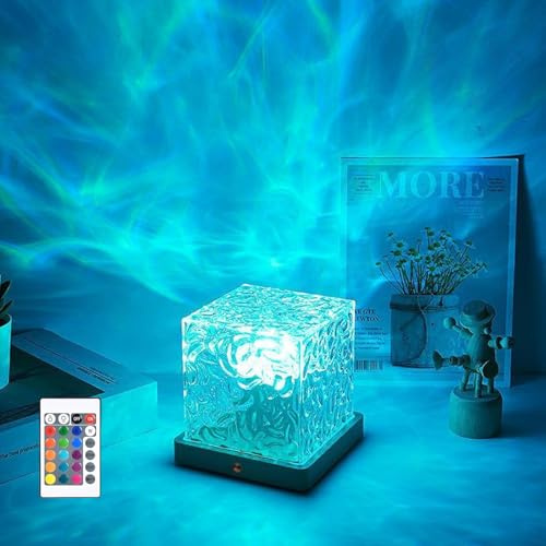 Justup LED Sternenhimmel Projektor with Holzsockel, 16 Farben Wave Lamp mit Touch/Fernbedienung, Wasserwellen Lamp Polarlicht Lampe für Schlafzimmer Party, Geschenke für Kinder (11×11×11,5cm)