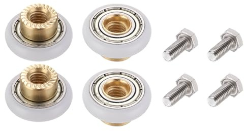 QUARKZMAN 4 Pcs Roulettes Pour Porte De Douche, 23mm Dia Roulettes Coulissantes Pour Porte En Verre De Salle De Bain Avec Vis, Poulies Pour Porte Coulissante En Verre De Cuisine, Blanc