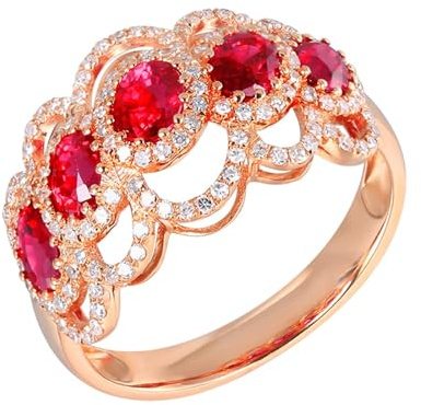 Wycian Promise Ring For Women Ring Edelstein Damen 18 Karat Roségold Im Labor Hergestellter Rubin Ovale Form mit 1,81 Karat Rotem Rubin und Diamant Größe 66 (21.0) Beliebt für Gattin Cocktail Schmuck