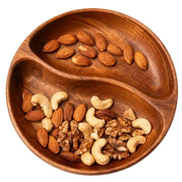 Vibhgtf Cuencos Rústicos Para Snacks – Fuente De Madera De 2 Secciones, Multiuso | Ideal Para Frutos Secos, Frutas, Dulces, Galletas, Ensaladas, Hogar, Cocina, Oficina, Restaurante, Exterior
