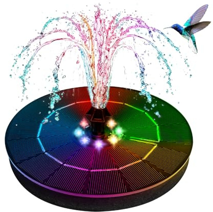 Gowkeey Solar Springbrunnen mit LED Licht,Solarbrunnen für den Außenbereich,Solar Schwimmender Fontäne Pumpe mit 8 Fontänenstile,für Teich,Garten,Schwimmbecken,Fisch-Behälter,Vogelbad,(Schwarz)