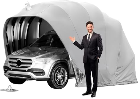 Cochera a Prueba de Todo Clima, Garaje Plegable Móvil con Cerradura, Refugio Plegable Semiautomático y Duradero, Estructura de Acero Inoxidable, L:5.5/5.9M