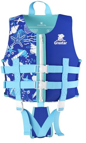 Chaleco Flotador Infantil con Correa Ajustable, Grestar Chaleco Piscina Bebe de Neopreno, TÜV Geprüft,Chaleco de Natación de Neopreno para Niños y Niñas de 2 a 9 Años / 15-35 kg
