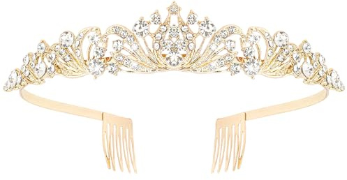 Pruadeor Strass Kristall Tiara Krone für Mädchen (Gold) | Elegantes Diadem Braut Stirnband für Hochzeit, Abschlussball und Geburtstagsfeier