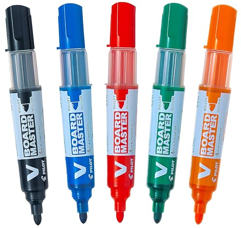 PILOT V-Board Master, Whiteboardmarker mit Rundspitze, 5er Set (Schwarz, Rot, Blau, Grün, Orange)