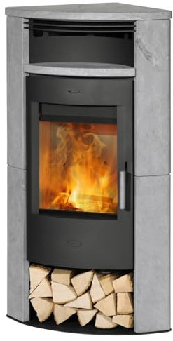Fireplace Kft. Malta Fireplace Kaminofen mit Specksteinverkleidung 6 kW, Silber, Holz, Heizgerät, Kaminofen