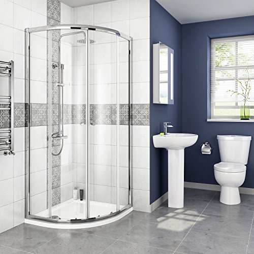 iBathUK 800 x 800 mm Designer Quadrant Sliding Door Shower Enclosure + Tray & Free Waste