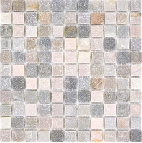 Mosaik Quadrat Quarzit beige/grau Quarzit Naturstein Küche, Mosaikstein Format: 22x22x10 mm, Bogengröße: 305x305 mm, 10 Bögen