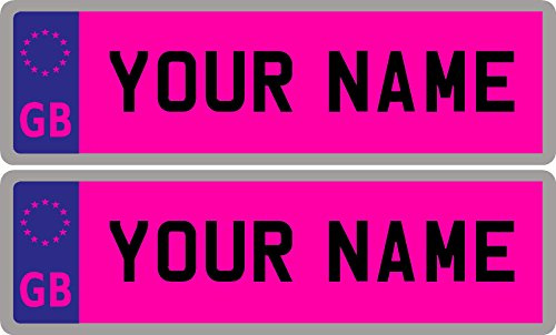 2 x Personalised Self-Adhesive Pink 14 x 4 cm Number Plate Stickers For Childrens Kids Ride on Car, Bike, Bedroom Doors, Wheelchair, Mobility Scooter by Ellis Graphix