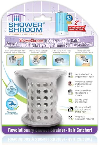 ShowerShroom the Revolutionary 2 Stand-Up Shower Stall Drain Protector Hair Catcher/Strainer, Gray , 1 Count ( Pack of 1)