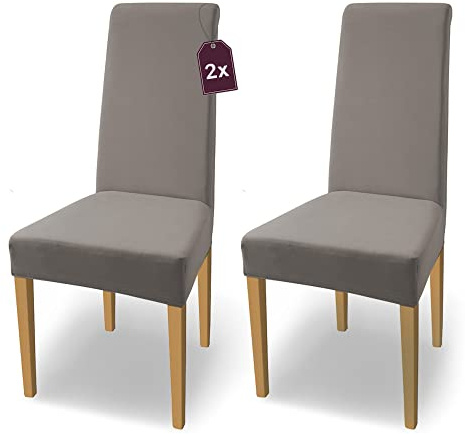 Scheffler Home Stuhlhussen Taupe 2er Set Natalie – Elastische Jersey Baumwolle Stuhlbezüge für Schwingstühle – Waschbar, formstabil, Oeko-TEX® Zertifiziert