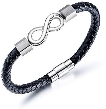 Feilok Lederarmband Herren Armband Unendlichkeit Infinity für Immer Zusammen Männer Leder Edelstahl Schwarz Geflochten mit Magnet Verschluss