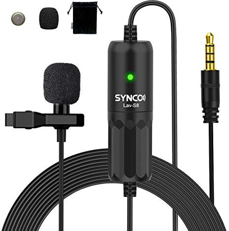 SYNCO Lavalier Microphone, S8 8 Metre Omnidirectional Condenser, Laptop, 3.5 mm TRS/TRRS for Smartphone iPhone Android PC Laptop Camera DSLR Camcorder