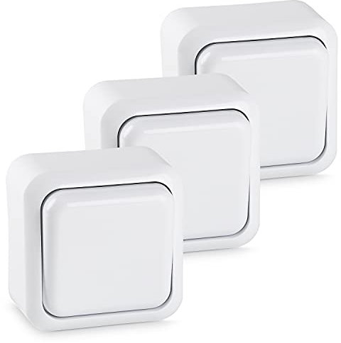 HEITECH Aufputz Wechselschalter in weiß - Neues Modell - 3x Schalter für den Innenbereich mit 250V AC & 10A - Lichtschalter für innen, Wippschalter, Kippschalter, Aufputzschalter
