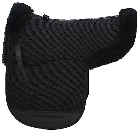 Engel Reitsport | AirTec Lammfell Satteldecke mit Funktionsgewebe AT-SADEK2-D-SCH-SCH wirbelsäulenfrei Fellkranz vorne und hinten Schwarz/Schwarz D (Dressur)